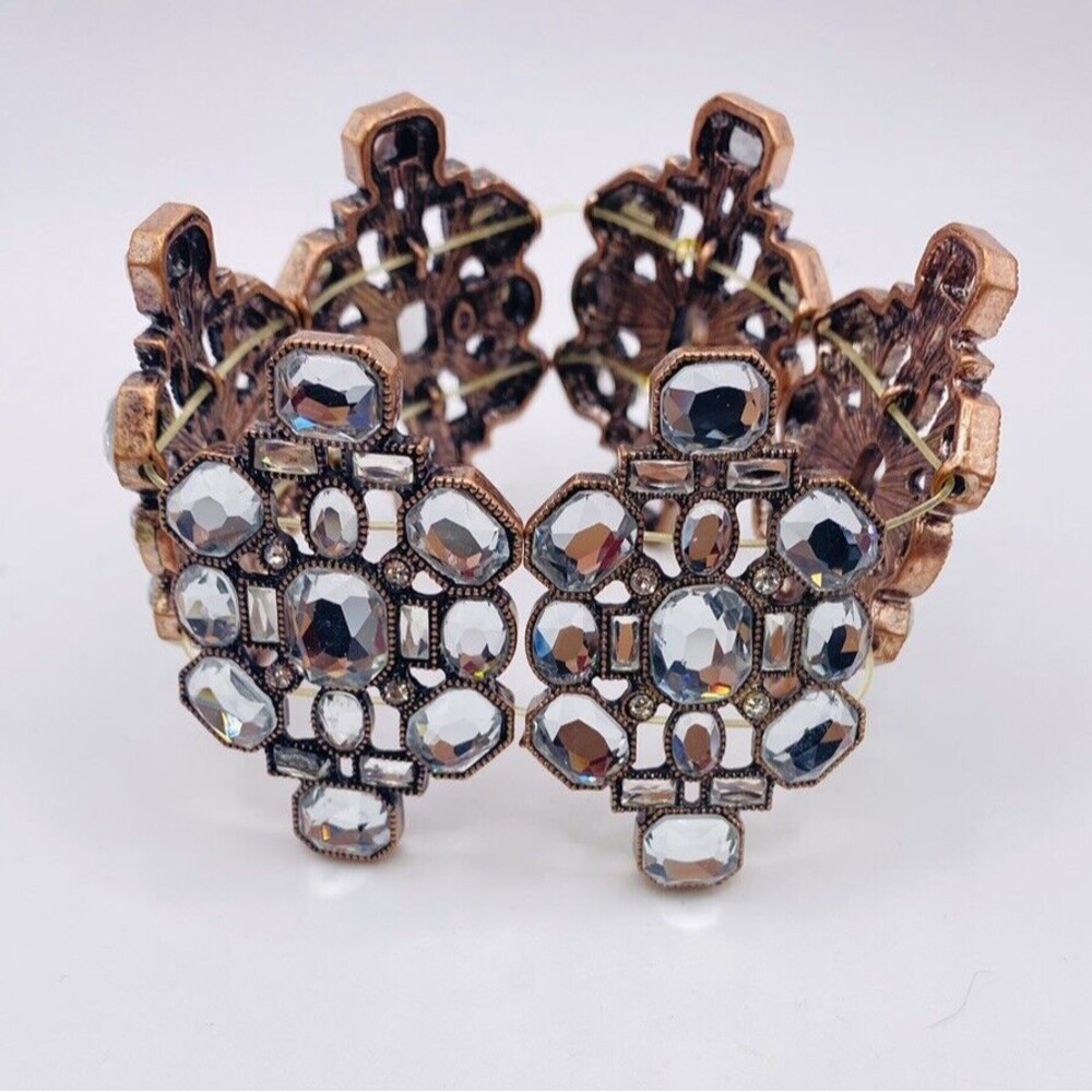 Rare CRYSTAL Stretch Bracelet Set in COPPER Glamour Magazine Jewelry Collection
